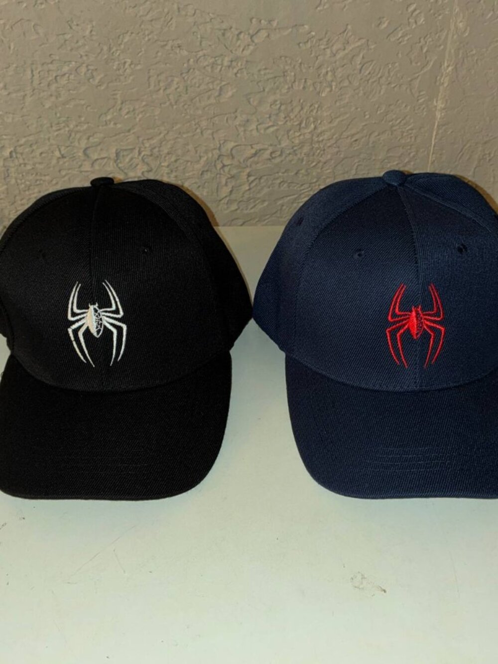 Lot of 2 Navy Blue + Black Spider Logo Man Strapback Dad Baseball Cap - New